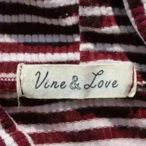 VINE & LOVE Retro Flare Bell Sleeves Turtleneck Ribbed Striped Top Women Large - Picture 6 of 8